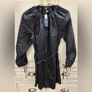 NWT J Crew Tie-sleeve button-front dress in cotton poplin, black size small